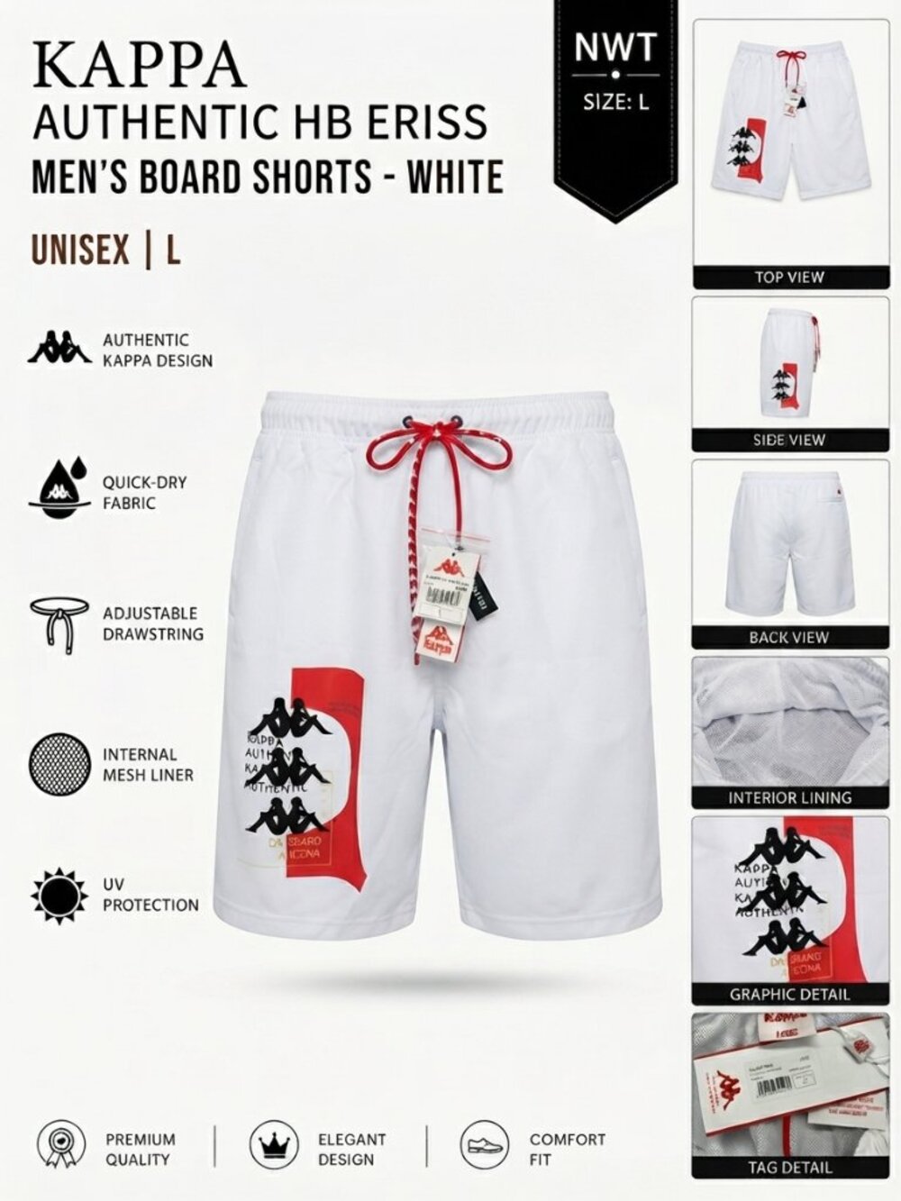 NWT Kappa HB Eriss Swim Shorts Board Shorts Unisex Size L Authentic